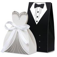 Gotobuy 100 PCS Wedding Favor Candy Boxes Bridal Groom Dress Tuxedo Party Ribbon Gift N2