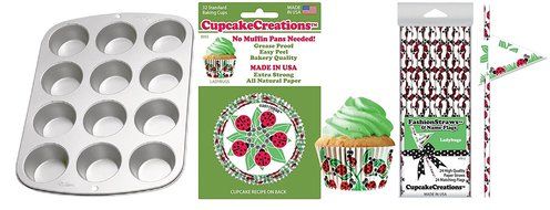 Lady Bugs Party Pack, Muffin Pan, Baking Cups, Fashion Straws &amp; Name Flags