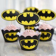 Set of 12 Batman Kids Birthday Party Paper Cupcake Liner Wrap Wrappers with Toppers