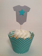 Piece of Cake Parties Baby Shower Cupcake Toppers Little Boy Blue Onesie Set of 12 N3