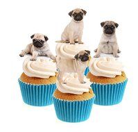 Novelty Cute Pug Puppy Mix 12 Edible Stand Up wafer paper cake toppers birthday (5 - 10 BUSINESS DAYS DELIVERY...