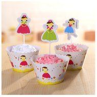 Broadmix Princess Collection Cupcake Wrappers and Toppers Set of 12 for Girls Baby Girls Barbie N4