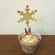 20 Pcs Gold Glitter Snowflake Cupcake Cake Toppers Pick Wedding Bridal Party N7