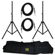 1 - Heavy-Duty Pro Audio Speaker Stand &amp; 1/4&#039;&#039; Cable Kit, 2 speaker stands, Black anodized stands telescope up...
