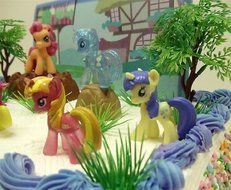 My Little Pony Birthday Cake Topper Featuring 10 Random My Little Pony Characters, Trees, Boulders, Backdrop and... N4