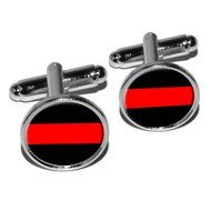 Thin Red Line Firefighters Round Cufflink Set - Silver