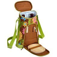 Picnic at Ascot Stylish 2 Bottle Insulated Wine Tote Bag with Cheese Board, Knife and Corkscrew - Trellis Blue N11