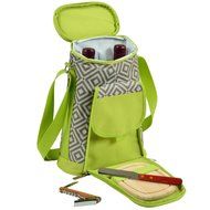 Picnic at Ascot Stylish 2 Bottle Insulated Wine Tote Bag with Cheese Board, Knife and Corkscrew - Trellis Blue N12