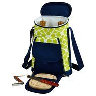 Picnic at Ascot Stylish 2 Bottle Insulated Wine Tote Bag with Cheese Board, Knife and Corkscrew - Trellis Blue N13