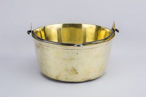Vintage Traditional Brass Cooking Pan Iron Open Fire Handle Medium English 1930s LS N2