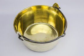 Vintage Traditional Brass Cooking Pan Iron Open Fire Handle Medium English 1930s LS N3