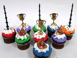WIZARDING WORLD 9 Piece Birthday CUPCAKE Topper Set, Featuring 3 Random Wands and Wizard Themed Cupcake Toppers... N5