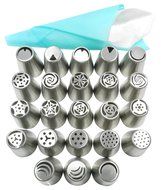 Pridebit Russian Piping Tips Cake/Cupcake Decorating Tips 23 Extra Large Stainless Steel Icing Nozzles 1 Silicone... N2