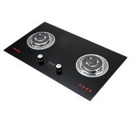 Windmax 30" Black Tempered Glass 2 Burners Built-in Fixed NG / LPG Gas Cooktops with Time Set Function N3