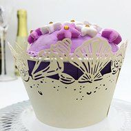 CozyT 50 PACK Roses Cupcake Wrappers Artistic Bake Cake Paper Cups Vine Lace Laser Cut Liner Baking Cup Muffin... N4