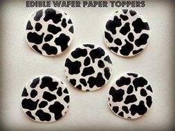 12 Small 1.5&quot; Decorative Wafer Paper Toppers &copy; BLACK &amp; WHITE COW WILD ANIMAL PRINT PRECUT EDIBLE CUPCAKE TOPPERS