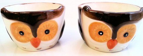 Set of 2 Owl Ceramic Ramekins, Dessert Bowl Dishes