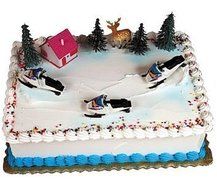CakeSupplyShop Item#652 Snowmobile Cabin Tree Deer Skiing Vacation CAke Topper