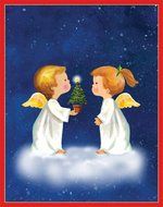 Entertaining with Caspari Angels with Little Tree Christmas Cards (Box of 16)