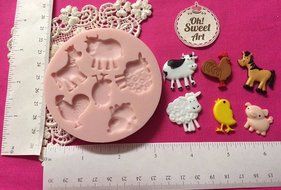 Animals Farm II Silicone Mold By Oh! Sweet Art FDA Approved for Food, Cupcake Toppers N2