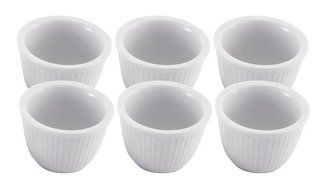 HIC 5-ounce Porcelain Ribbed Set of 6 White Custard Cup
