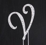 New Style Rhinestone Wedding Cake Topper Letter V 4.25x3.5