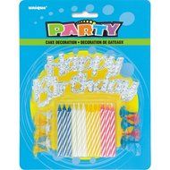 Birthday Candles with Holders &amp; Happy Birthday Cake Decoration, 25pc N2