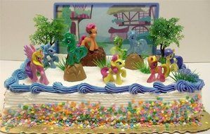 My Little Pony Birthday Cake Topper Featuring 10 Random My Little Pony Characters, Trees, Boulders, Backdrop and... N7