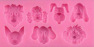 Baking Mold Animal Square 3D Mini Shape Dog Faces 7 Cavity Pink Silicone Mold for Fondant Gum Paste Chocolate... N3