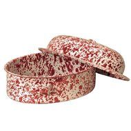 Enamelware Small Oval Roaster - Red Marble N4