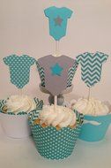 Piece of Cake Parties Baby Shower Cupcake Toppers Little Boy Blue Onesie Set of 12 N5