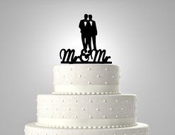 Gay Couple Wedding Cake Topper Mr &amp; Mr Silhouette Party Decoration with Gift Box (Acrylic) N2
