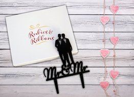 Gay Couple Wedding Cake Topper Mr &amp; Mr Silhouette Party Decoration with Gift Box (Acrylic) N3