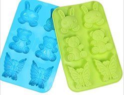 Drhob 1pc Animals ice tray mold chocolate pudding cake 6 grid silicone mold Butterfly Rabbit Bear (multicolor... N2