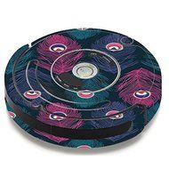 Skin Decal Vinyl Wrap For IRobot Roomba 650 655 Vacuum / Pink Purple Peacock Feather