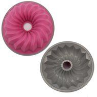Trustworthy Buy 10-Inch Slicone Pastry Baking Kouglof Mold Pan, Savarin Bundt Pan - Rose Pink N2