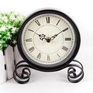 Modern design antique Desktop Clock retro Metal horologe Desk mirror round Table N3