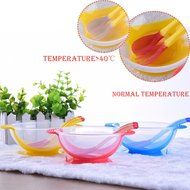 3pcs/set, Safety Baby Feeding Dishes Bright Color Babies Bowl with Suction Cup Assist Temperature Sensing Spoon N2