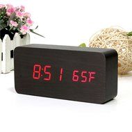 Aosis Red LED Wooden Alarm Clock Time Temperature Week Calendar Display for Home Office N3