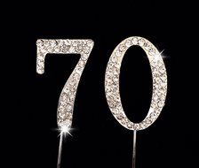 70th Birthday / Wedding Anniversary Number Cake Topper with Sparkling Rhinestone Crystals - 1.75
