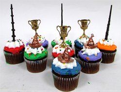 WIZARDING WORLD 9 Piece Birthday CUPCAKE Topper Set, Featuring 3 Random Wands and Wizard Themed Cupcake Toppers... N6