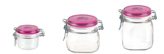 Bormioli Rocco: 3 "Fido" Jars (Assorted Capacity), FUCHSIA Lid [ Italian Import ]