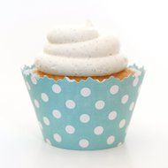 Teal Blue Polkadots Cupcake Wrappers - Set of 12 - Use Wraps on Cupcakes As Centerpieces or on Pedestals