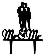 Gay Couple Wedding Cake Topper Mr &amp; Mr Silhouette Party Decoration with Gift Box (Acrylic) N5