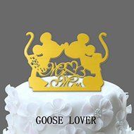 GOOSE LOVER(TM) 2 Mice Silhouette Cake Topper, Mr And Mrs Wedding Cake Topper With Heart Decor, Cartoon Wedding... N6