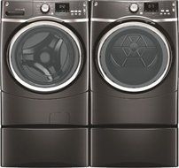 GE Diamond Gray Front Load Laundry Pair with GFWS1705HDG 27" Washer, GFDS175EHDG 27" Electric Dryer and 2 SBSC137HDG... N2