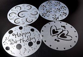 Lautechco 4Pcs/Set DIY Birthday Cake Spray Mold Decorating Heart Flower Screen Printing Film Coffee Tiramisu Decorating... N3