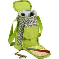 Picnic at Ascot Stylish 2 Bottle Insulated Wine Tote Bag with Cheese Board, Knife and Corkscrew - Trellis Blue N17