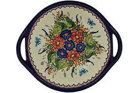 Polish Pottery Bowl with Handles 12-inch Spring Splendor UNIKAT N3