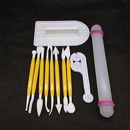 Sher 4 Kinds/11PCS Fondant Cakes Embossing Tool Kit Rolling Pin/ Screeding Unit/Biscuits Round Knife/Carved Pen N3